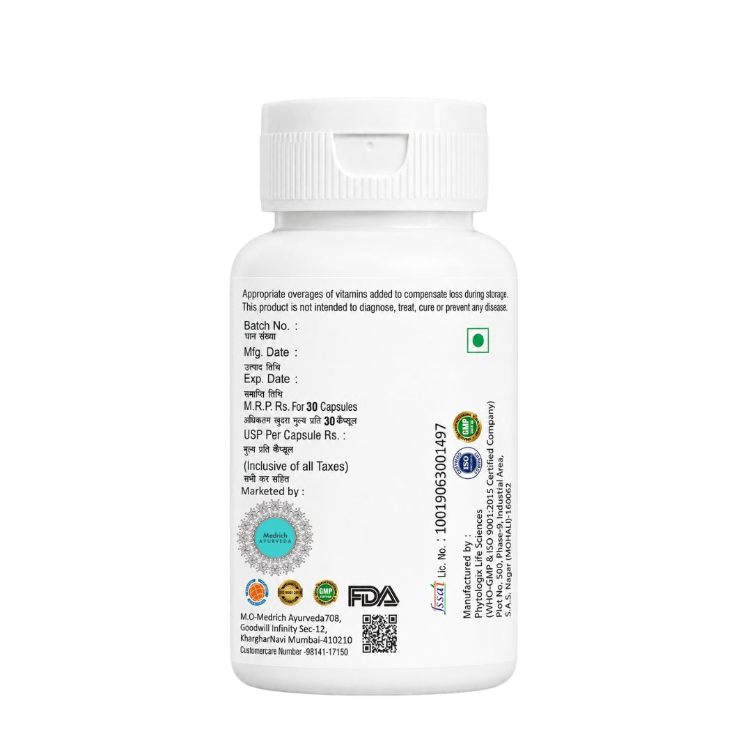 Medrich Ayurveda MgO-RICH Magnesium Capsules 500 mg | Health Supplement | 30 Veg Capsules