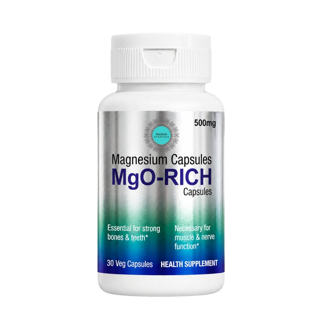 Medrich Ayurveda MgO-RICH Magnesium Capsules 500 mg | Health Supplement | 30 Veg Capsules