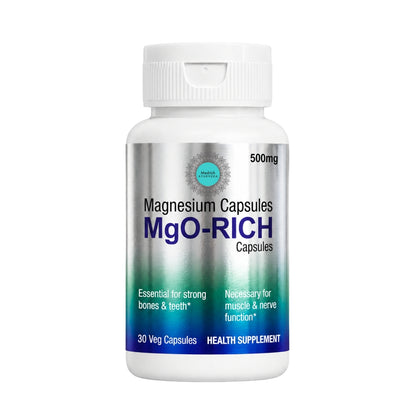 Medrich Ayurveda MgO-RICH Magnesium Capsules 500 mg | Health Supplement | 30 Veg Capsules