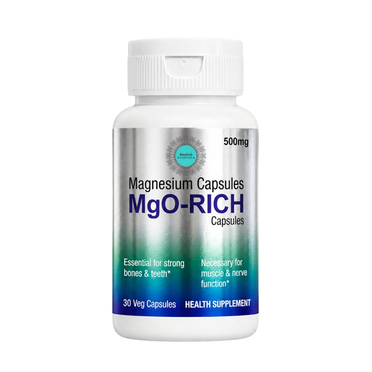 Medrich Ayurveda MgO-RICH Magnesium Capsules 500 mg | Health Supplement | 30 Veg Capsules