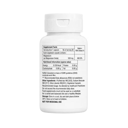 Medrich Ayurveda MgO-RICH Magnesium Capsules 500 mg | Health Supplement | 30 Veg Capsules