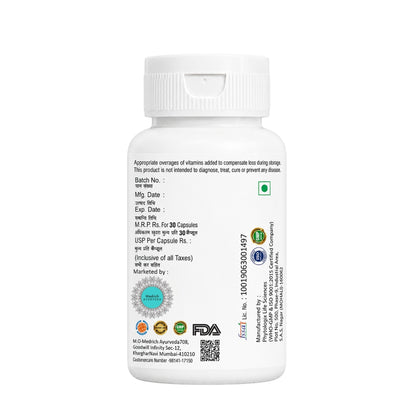 Medrich Ayurveda MgO-RICH Magnesium Capsules 500 mg | Health Supplement | 30 Veg Capsules