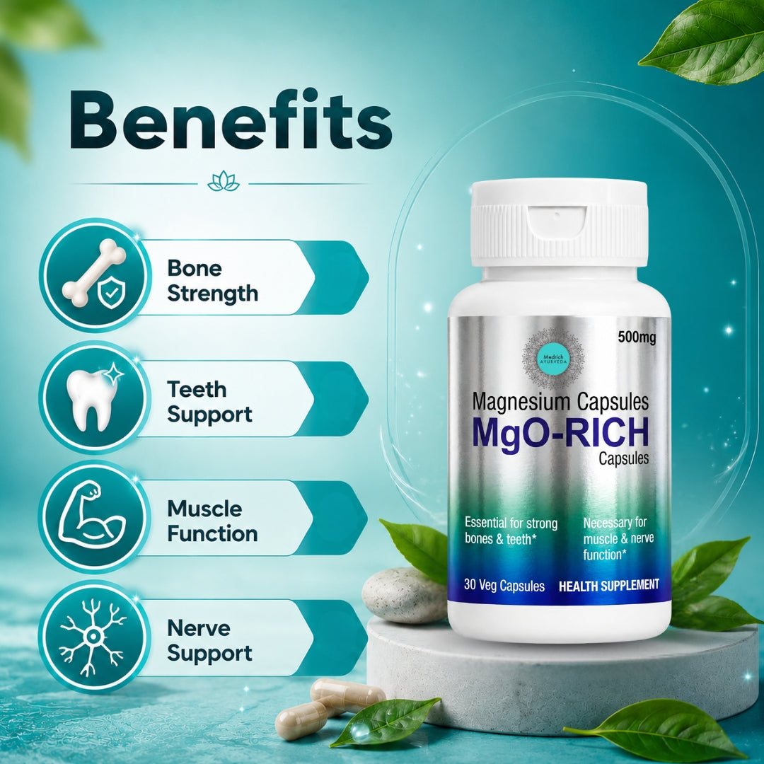 Medrich Ayurveda MgO-RICH Magnesium Capsules 500 mg | Health Supplement | 30 Veg Capsules